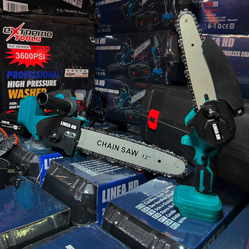 Motosserra elétrica sem fios 2 em 1 de 72 V com 2 baterias – Potência de corte profissional