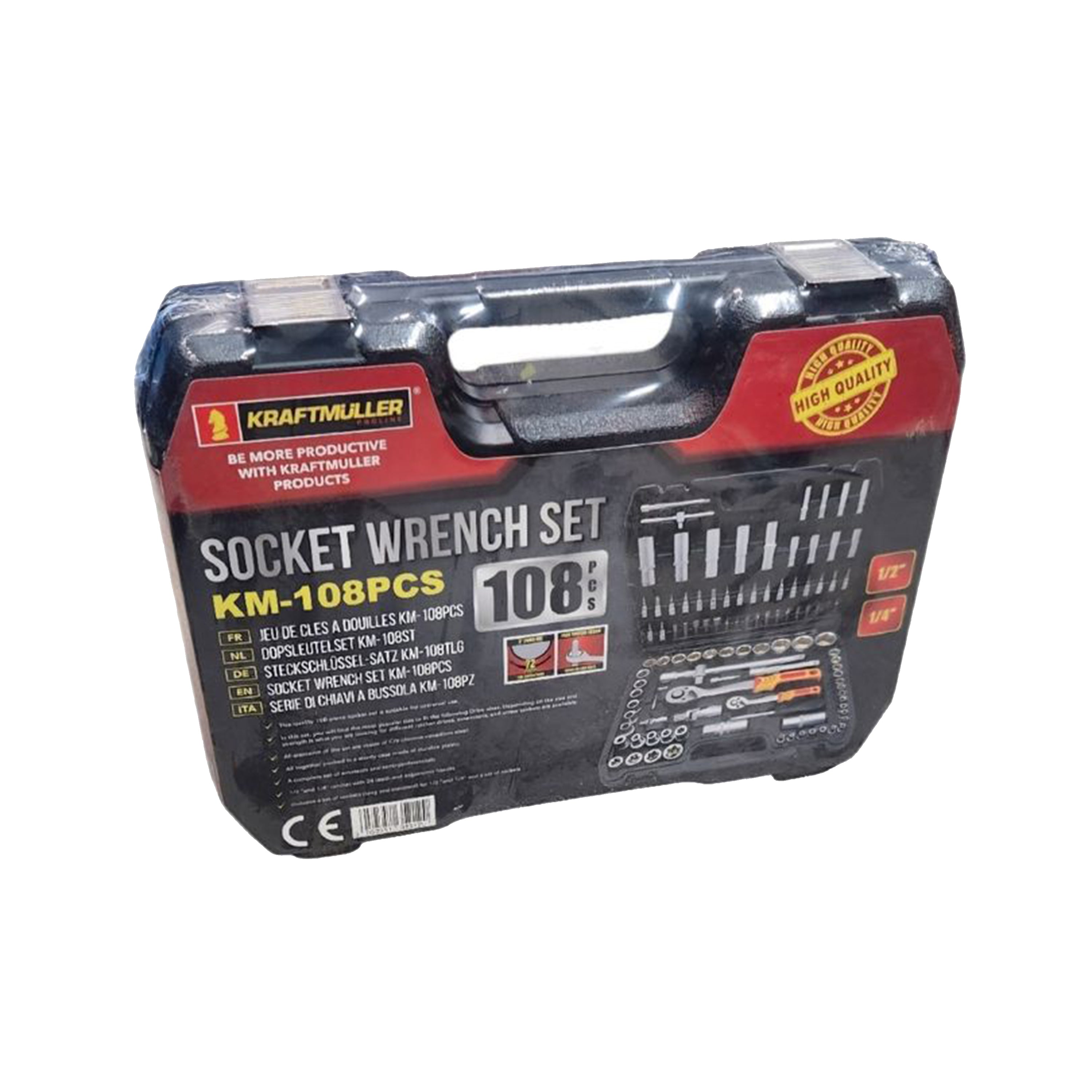 Estojo de Ferramentas Kraftmuller | Conjunto de 108 peças com chaves de roquete e chaves de caixa | Kit profissional para mecânicos e faça-você-mesmo