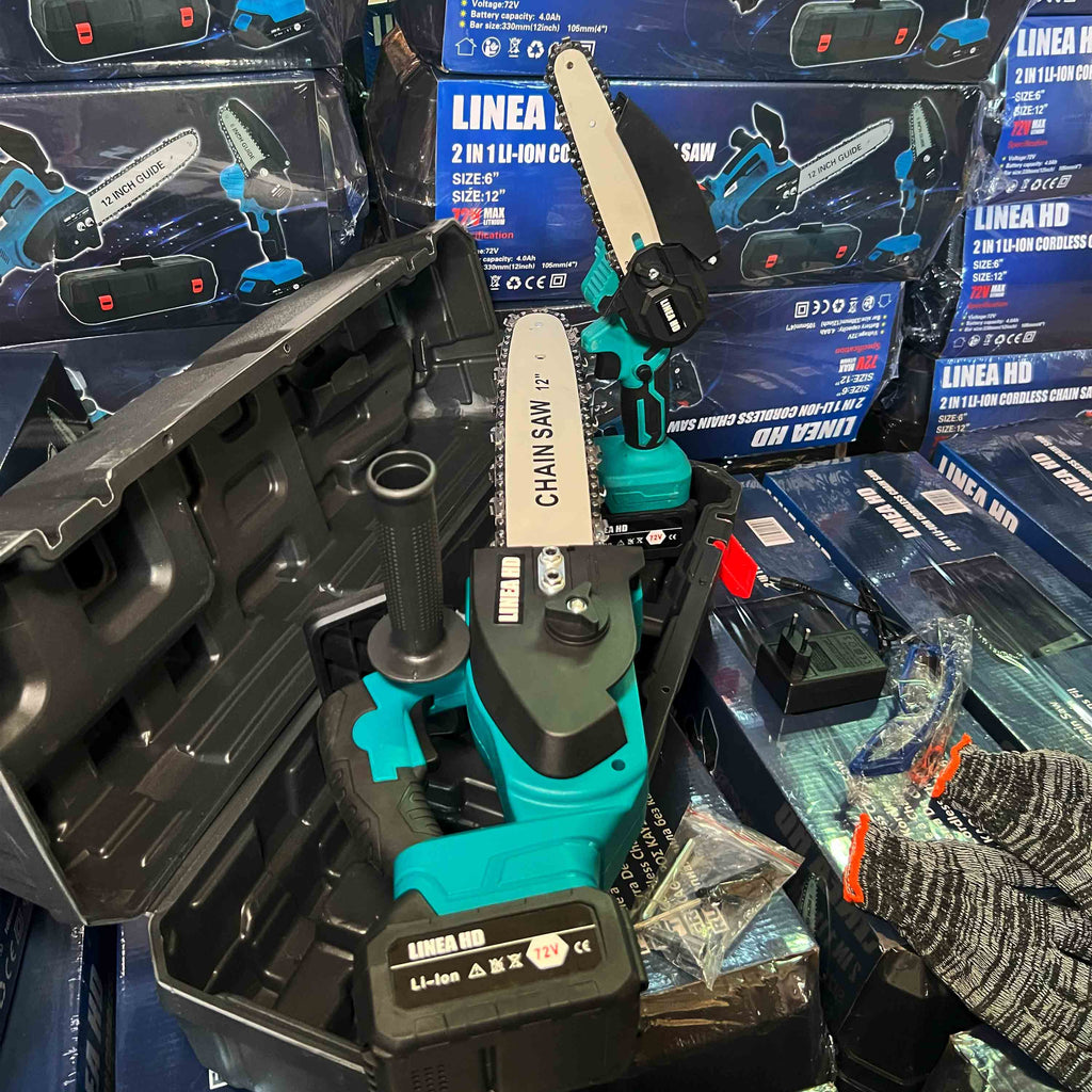 Motosserra elétrica sem fios 2 em 1 de 72 V com 2 baterias – Potência de corte profissional