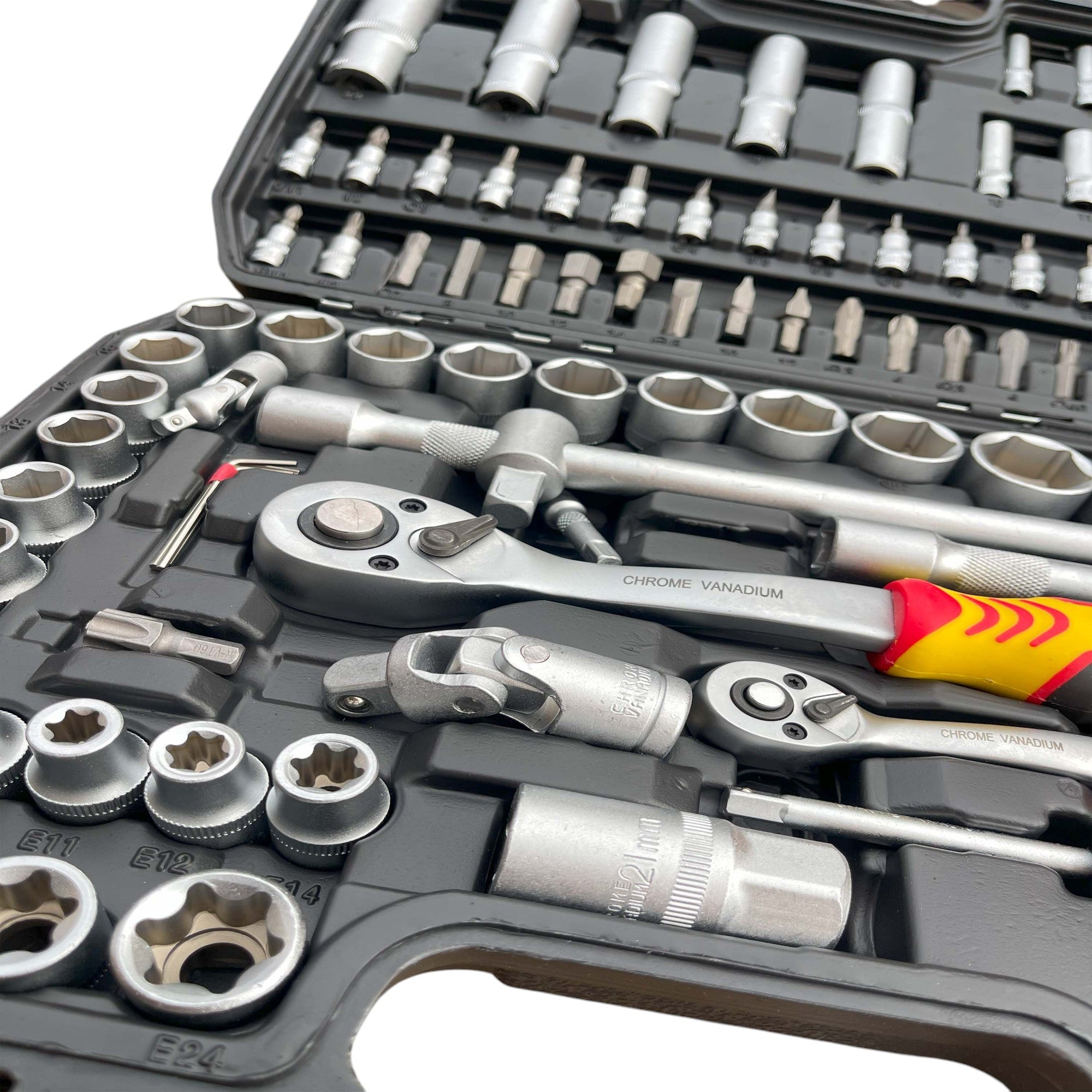 Estojo de Ferramentas Kraftmuller | Conjunto de 108 peças com chaves de roquete e chaves de caixa | Kit profissional para mecânicos e faça-você-mesmo