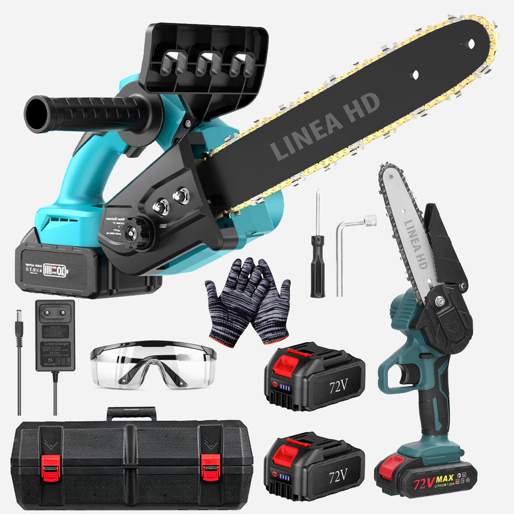 Motosserra elétrica sem fios 2 em 1 de 72 V com 2 baterias – Potência de corte profissional