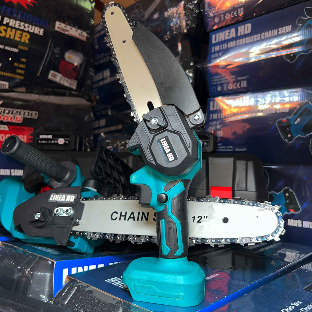 Motosserra elétrica sem fios 2 em 1 de 72 V com 2 baterias – Potência de corte profissional