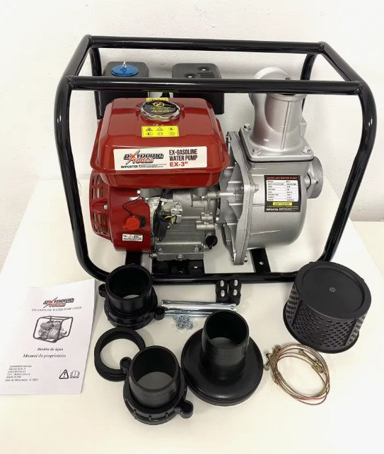 Bomba de água a gasolina de 4 tempos EXTREME TOOLS de 3 polegadas (70 mm) e 6,5 HP (4,8 kW).