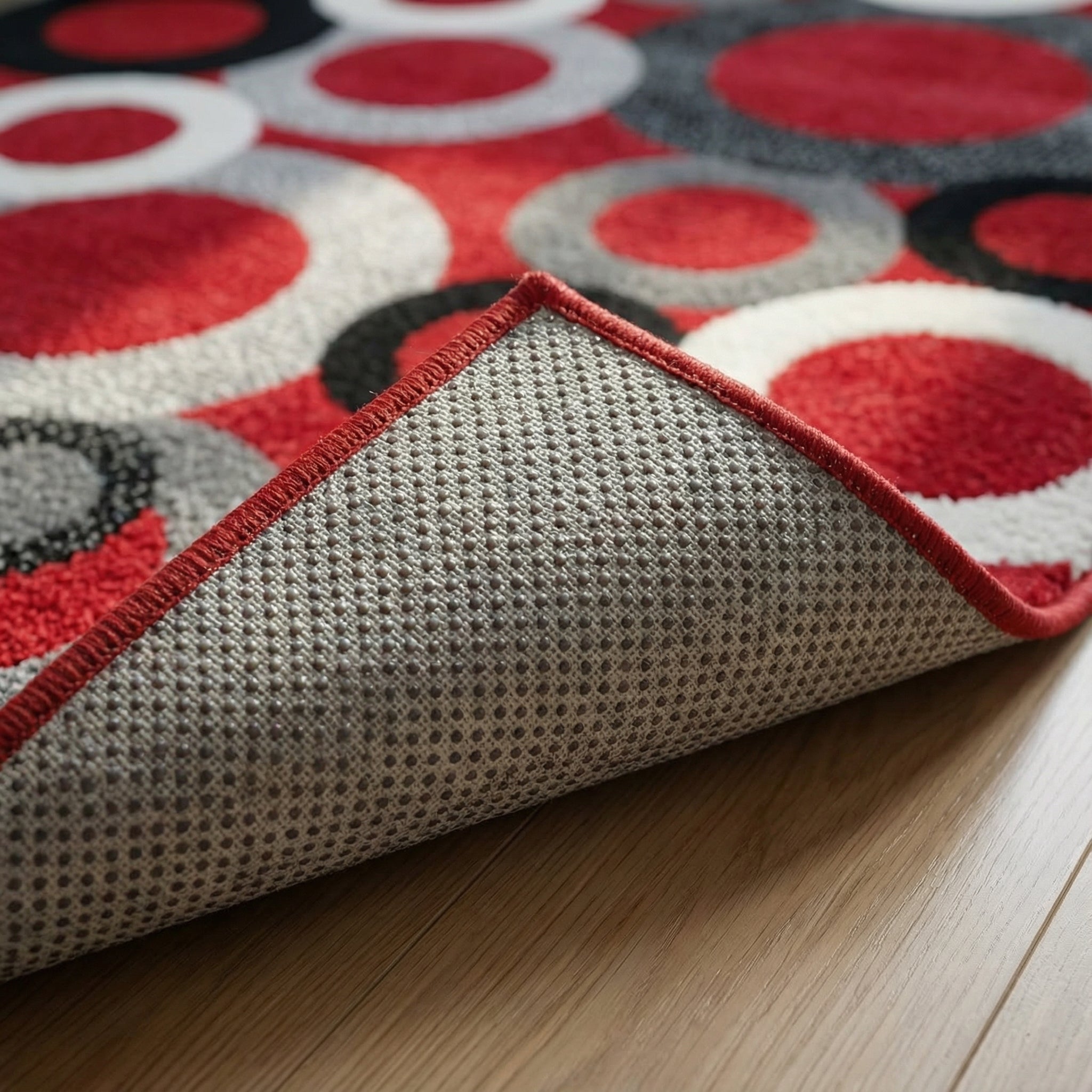 Tapete moderno de luxo com design circular, 2,50 m de comprimento x 1,80 m de largura – Disponível em 4 cores