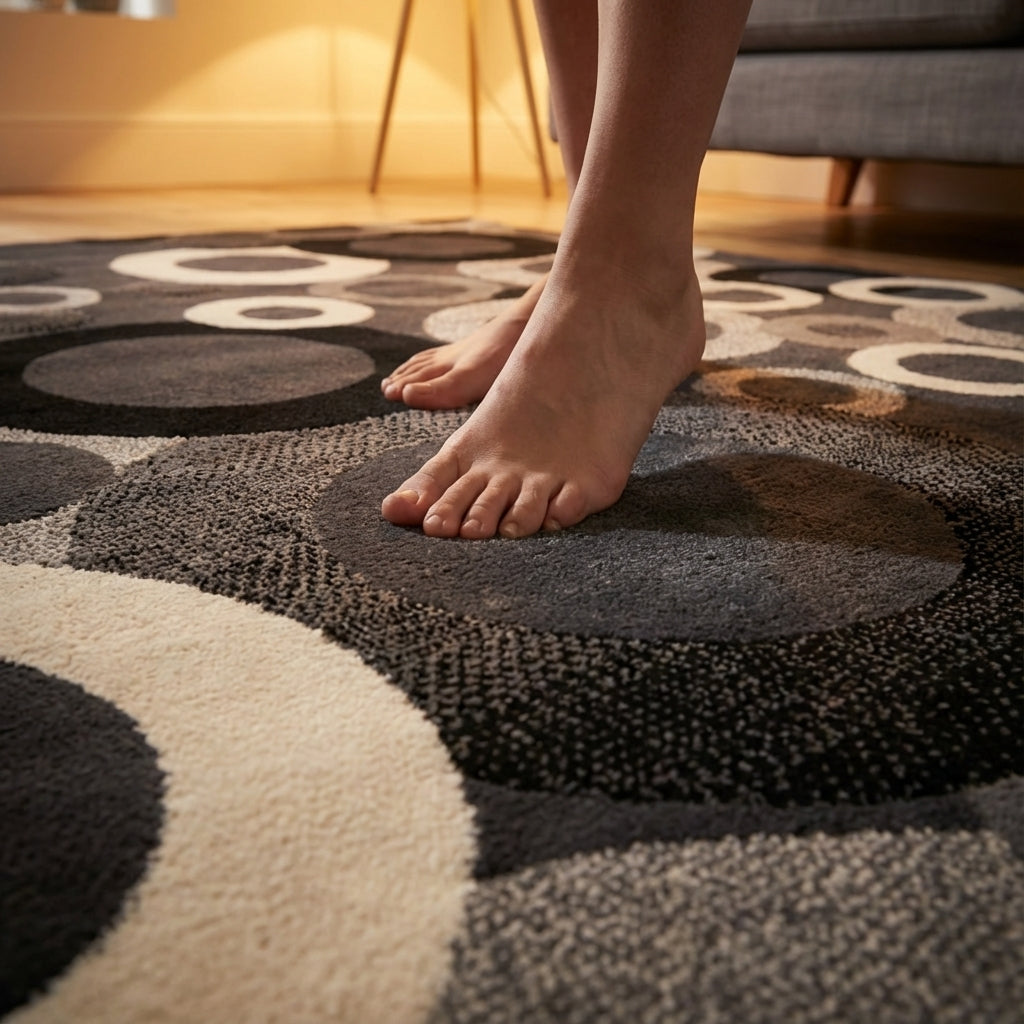 Tapete moderno de luxo com design circular, 2,50 m de comprimento x 1,80 m de largura – Disponível em 4 cores