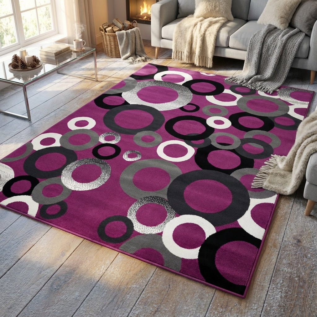 Tapete moderno de luxo com design circular, 2,50 m de comprimento x 1,80 m de largura – Disponível em 4 cores