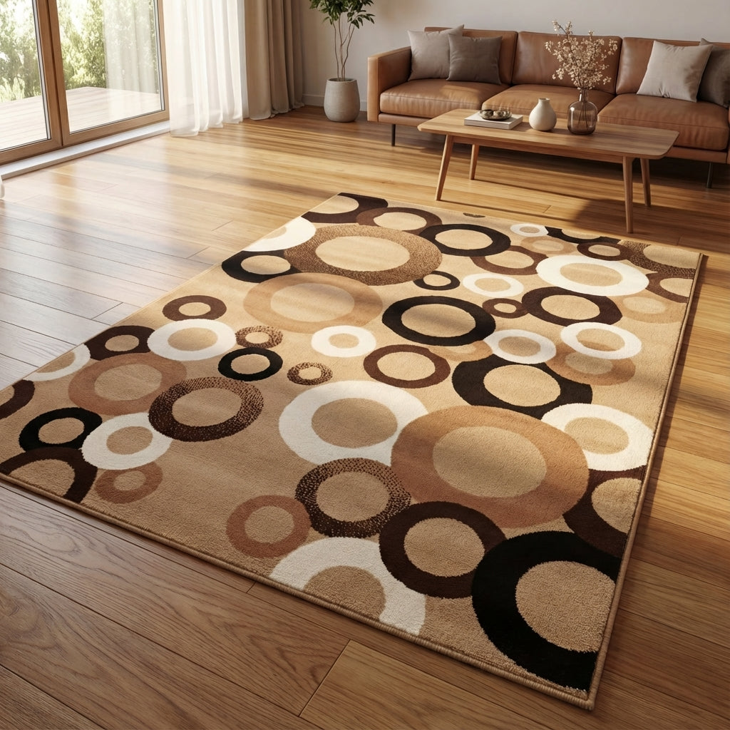 Tapete moderno de luxo com design circular, 2,50 m de comprimento x 1,80 m de largura – Disponível em 4 cores