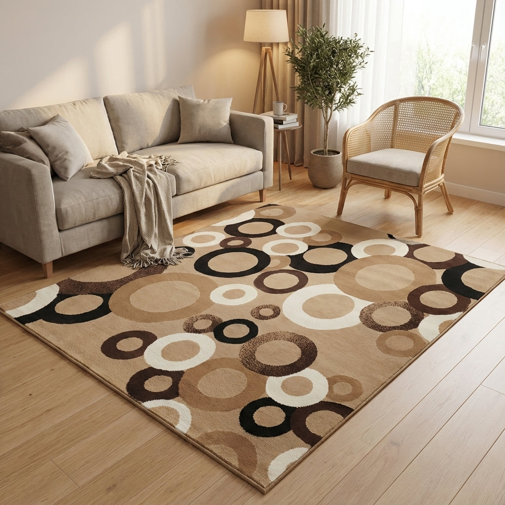 Tapete moderno de luxo com design circular, 2,50 m de comprimento x 1,80 m de largura – Disponível em 4 cores