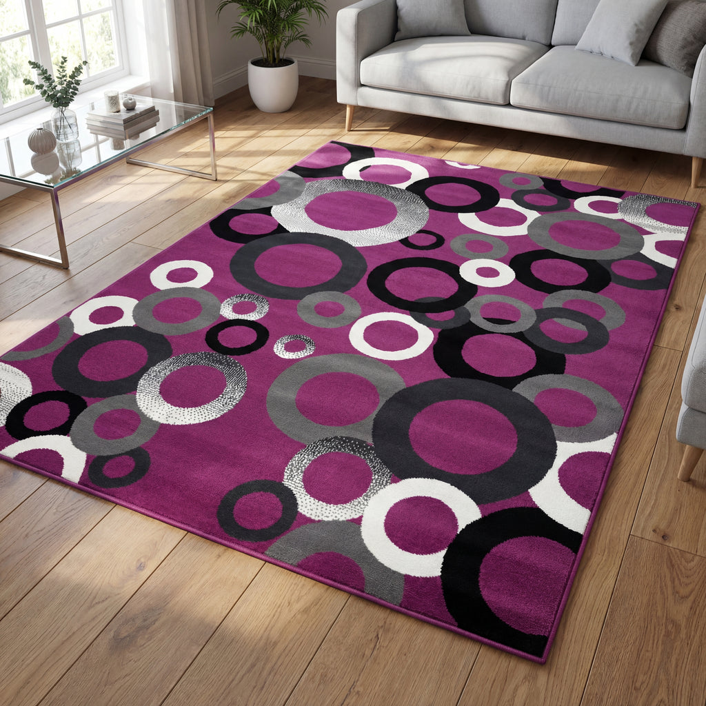 Tapete moderno de luxo com design circular, 2,50 m de comprimento x 1,80 m de largura – Disponível em 4 cores