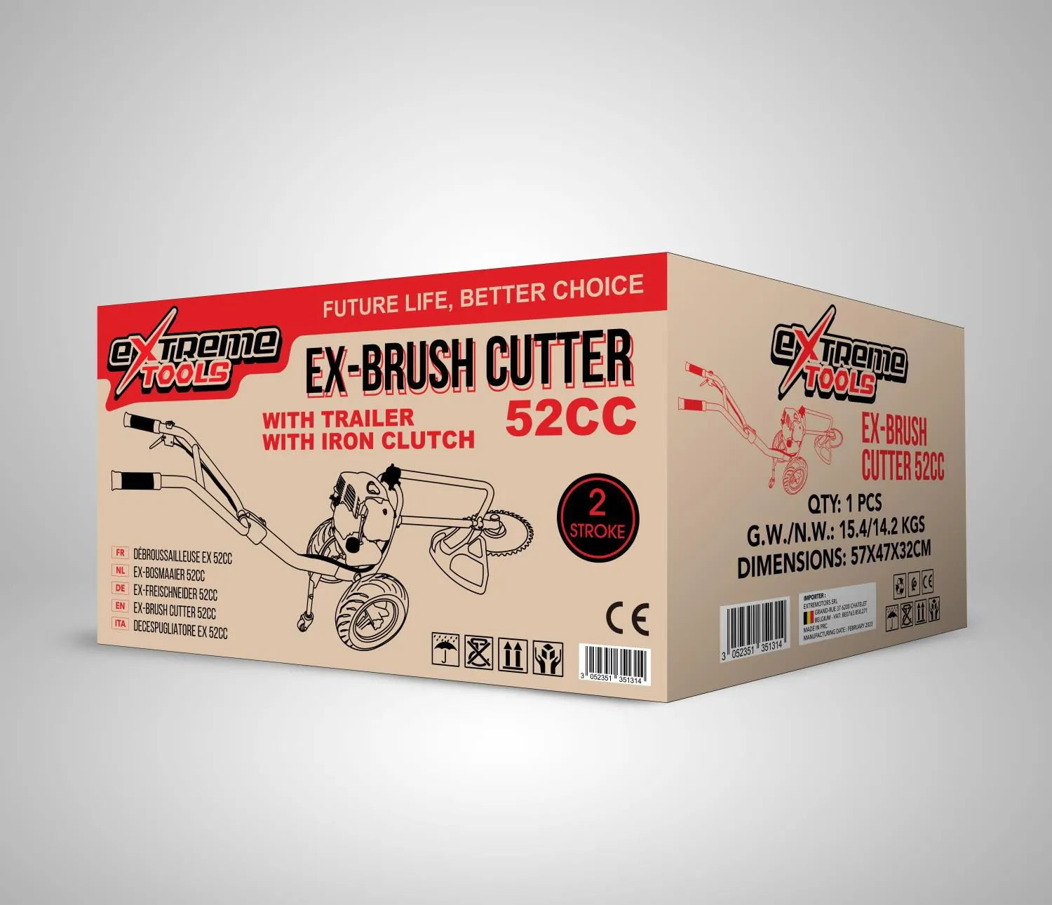 Roçadora a gasolina com rodas Extreme Tools 52cc: desempenho e precisão