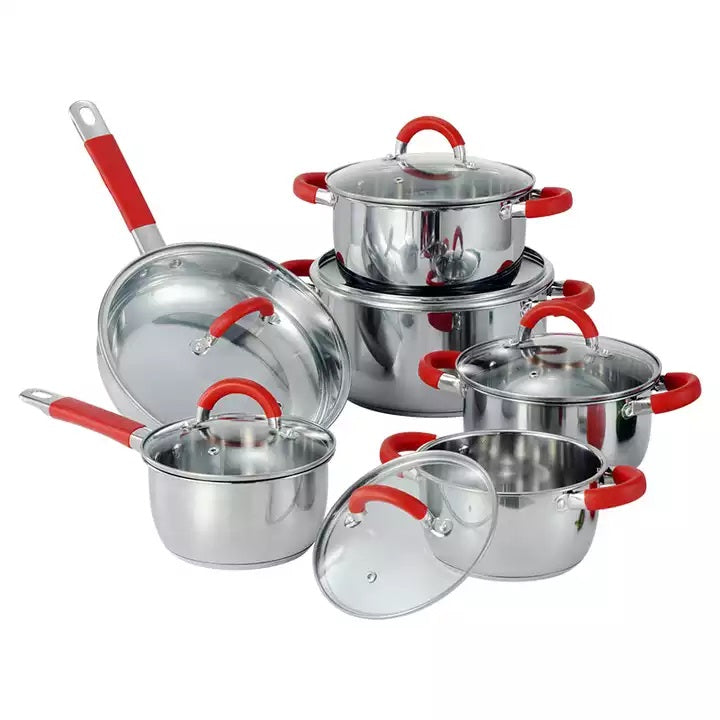 Trem de cozinha premium em aço inoxidável com 12 peças + 2 brindes incluídos